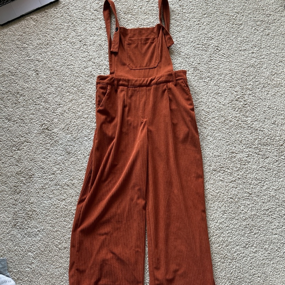 Cider Orange Corduroy Jumpsuit Wide-Leg Adjustable Straps